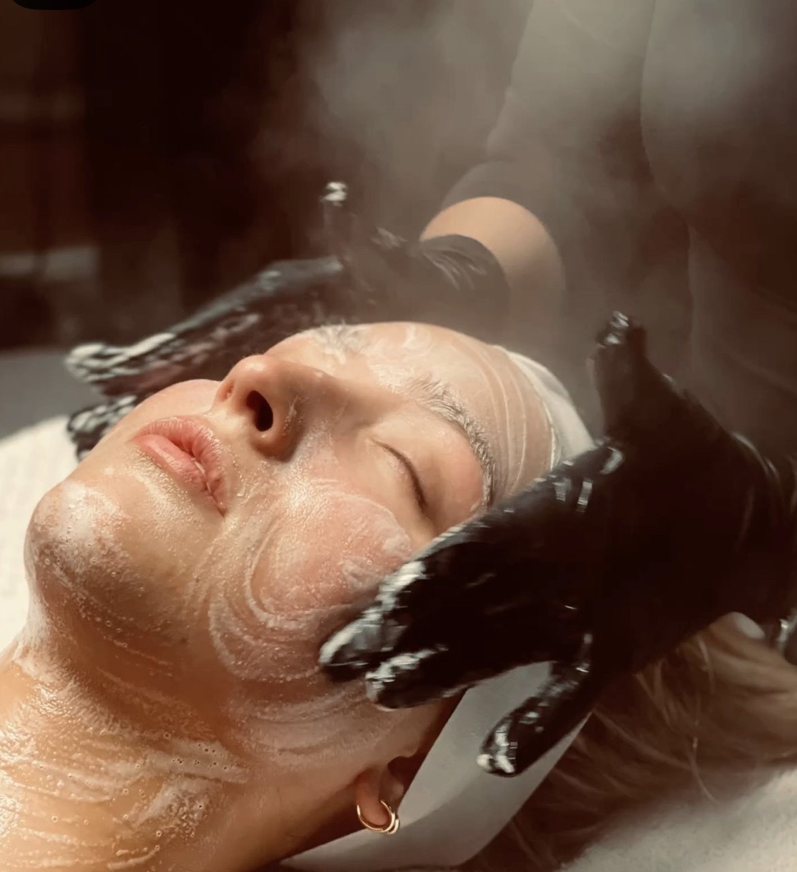 Facial treatment in progress